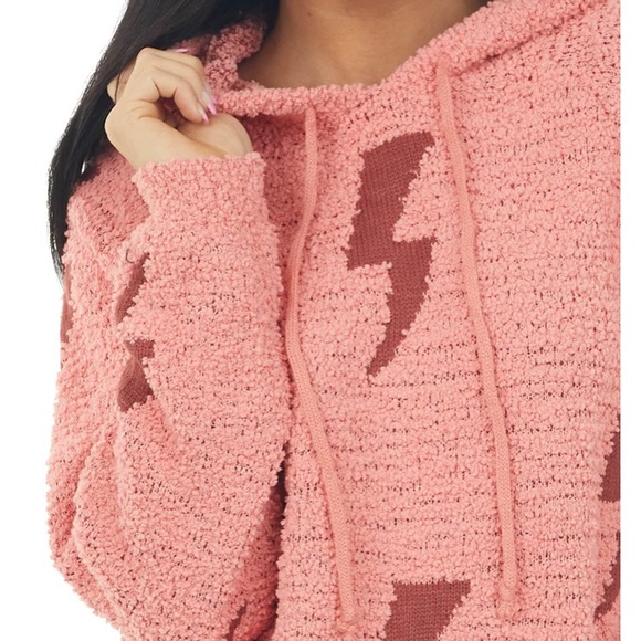 NWT⚡️Cozy Pullover Hoodie Medium Pink Long Sleeve Lightning Bolt Teddy Fuzzy - Picture 8 of 16